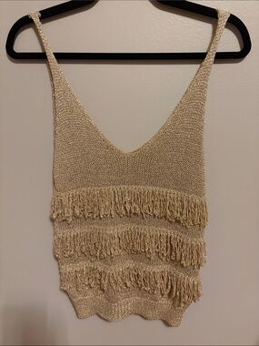 Astrid Italian Made Gold Fringe Knit Tank Top NWOTS